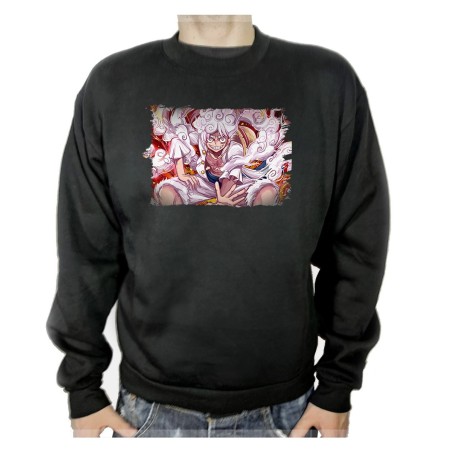 SUDADERA NEGRA one piece luffy forma gear 5 hito no mi pirata nika adulto poliester algodón personalizada