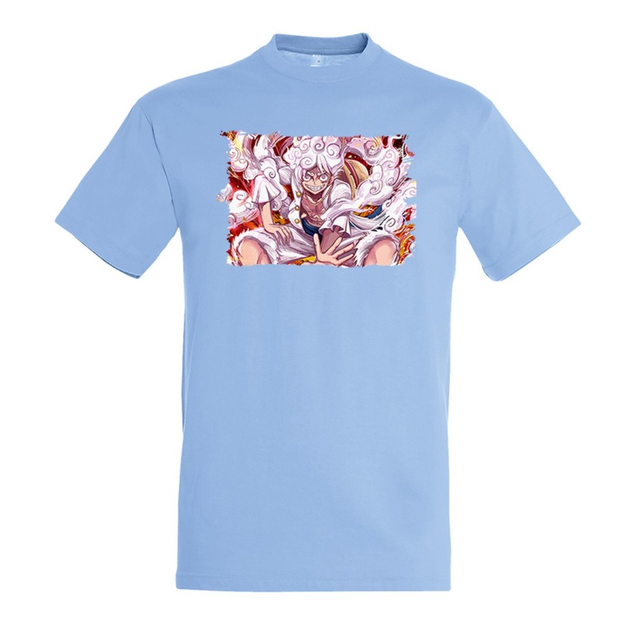 CAMISETA AZUL CIELO one piece luffy forma gear 5 hito no mi pirata nika moda verano personalizada