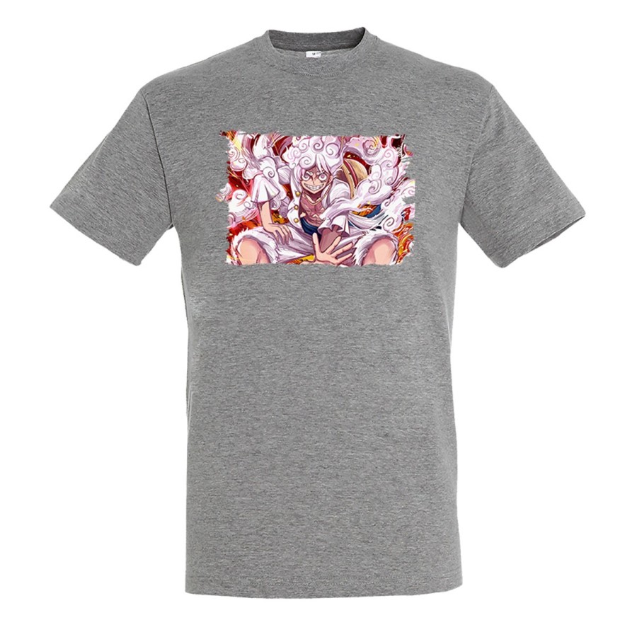 CAMISETA GRIS MEZCLA one piece luffy forma gear 5 hito no mi pirata nika moda verano personalizada