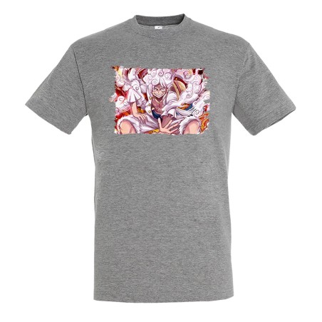 CAMISETA GRIS MEZCLA one piece luffy forma gear 5 hito no mi pirata nika moda verano personalizada