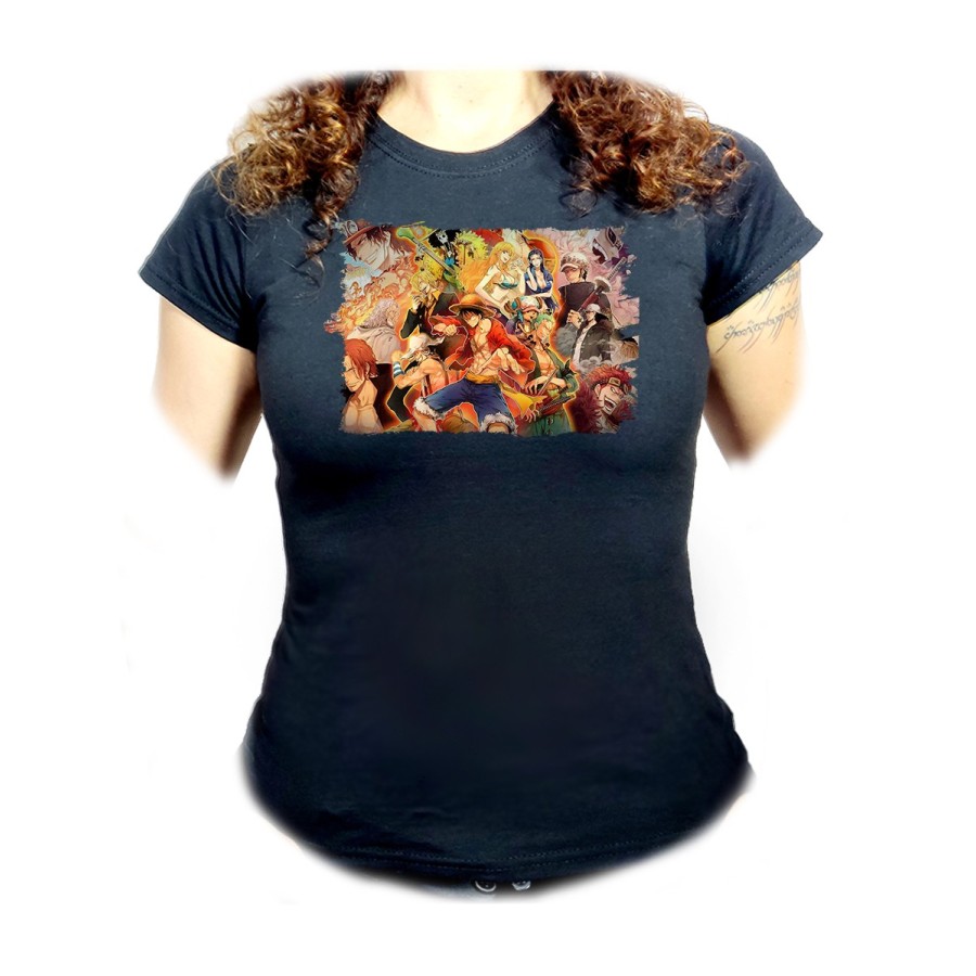 CAMISETA NEGRA MUJER one piece personajes saga piratas trafalgar zoro oferta personalizada