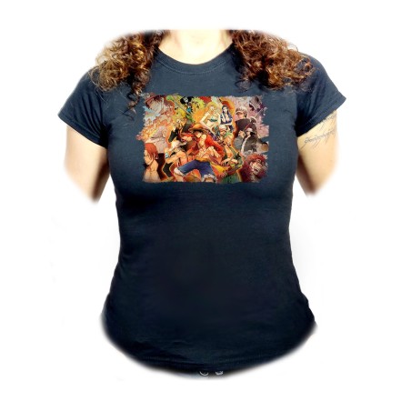 CAMISETA NEGRA MUJER one piece personajes saga piratas trafalgar zoro oferta personalizada