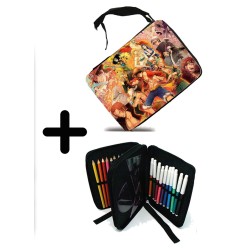 PACK MOCHILA Y ESTUCHE one piece personajes saga piratas trafalgar zoro material escolar