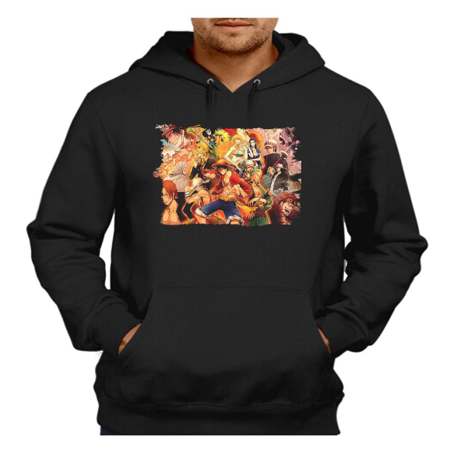 SUDADERA NEGRA CON CAPUCHA one piece personajes saga piratas trafalgar zoro adulto poliester algodón personalizada