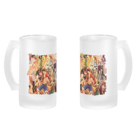 JARRA CERVEZA CRISTAL one piece personajes saga piratas trafalgar zoro esmerilada esmerilado 500ml