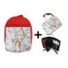 PACK MOCHILA ROJA Y ESTUCHE luffy nika one piece mugiwara rey pirata transformacion material escolar