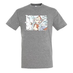 CAMISETA GRIS MEZCLA luffy nika one piece mugiwara rey pirata transformacion moda verano personalizada