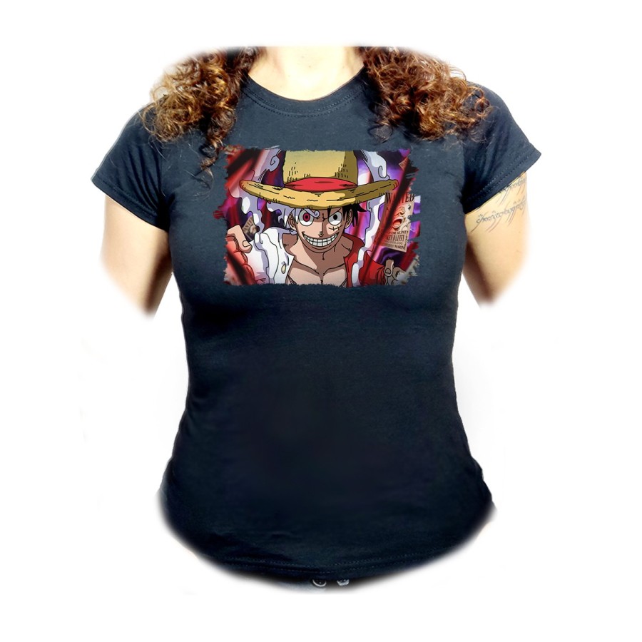 CAMISETA NEGRA MUJER luffy nika recompensa one piece mugiwara rey pirata oferta personalizada