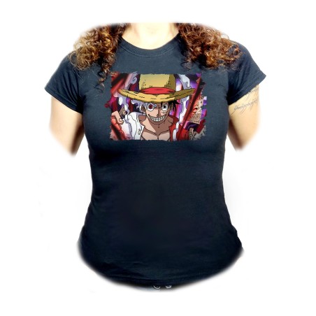 CAMISETA NEGRA MUJER luffy nika recompensa one piece mugiwara rey pirata oferta personalizada