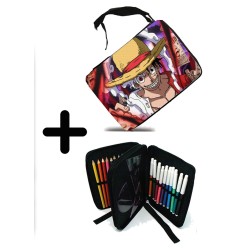 PACK MOCHILA Y ESTUCHE luffy nika recompensa one piece mugiwara rey pirata material escolar