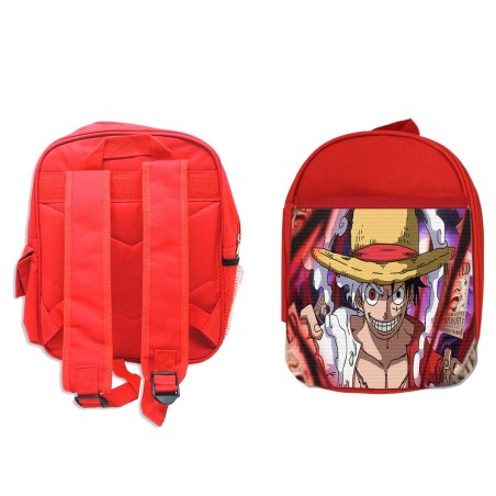 PACK MOCHILA ROJA Y ESTUCHE luffy nika recompensa one piece mugiwara rey pirata material escolar