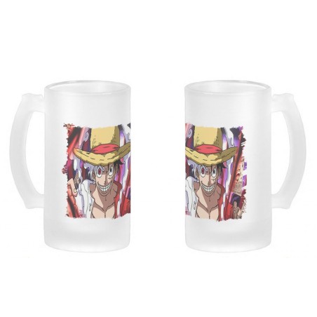 JARRA CERVEZA CRISTAL luffy nika recompensa one piece mugiwara rey pirata esmerilada esmerilado 500ml
