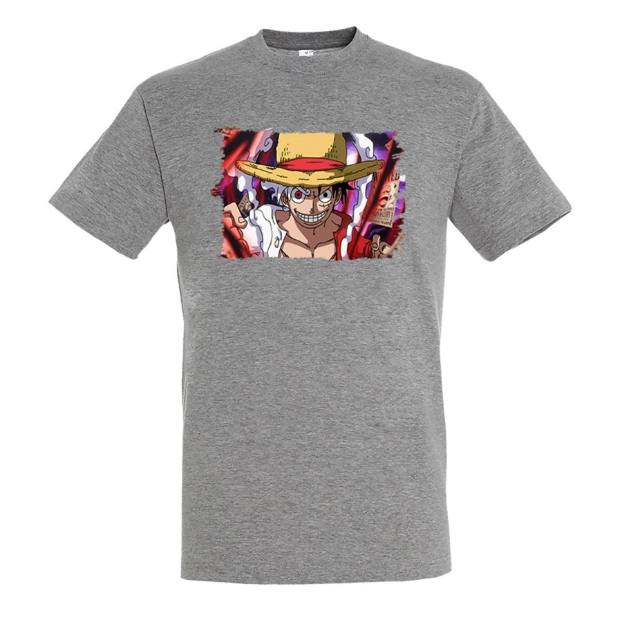 CAMISETA GRIS MEZCLA luffy nika recompensa one piece mugiwara rey pirata moda verano personalizada