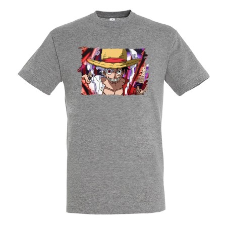 CAMISETA GRIS MEZCLA luffy nika recompensa one piece mugiwara rey pirata moda verano personalizada