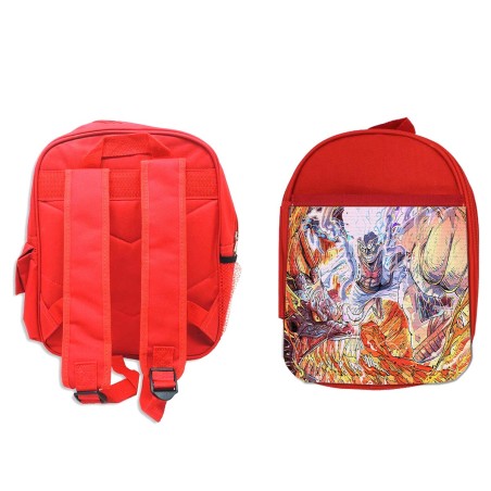 PACK MOCHILA ROJA Y ESTUCHE kaido vs luffy serie one piece luna wano younkou material escolar