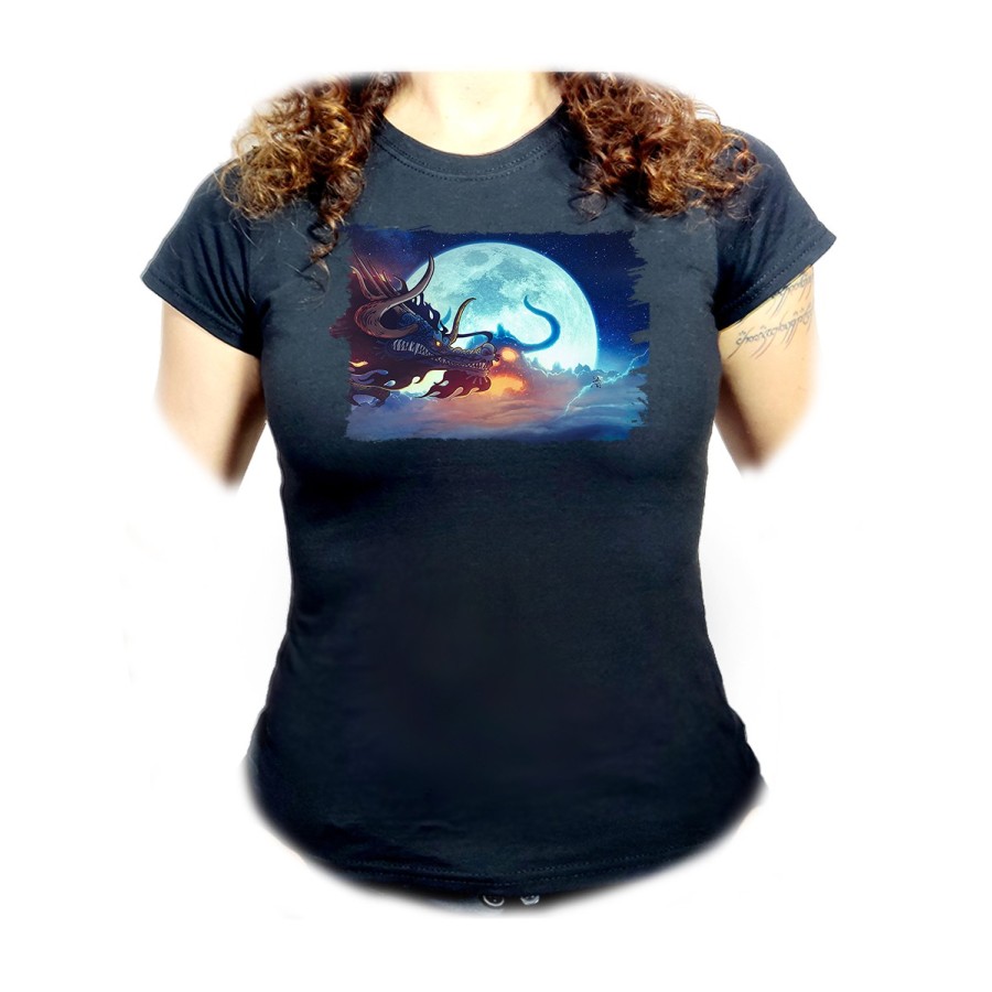 CAMISETA NEGRA MUJER luffy vs kaido one piece luna wano younkou oferta personalizada