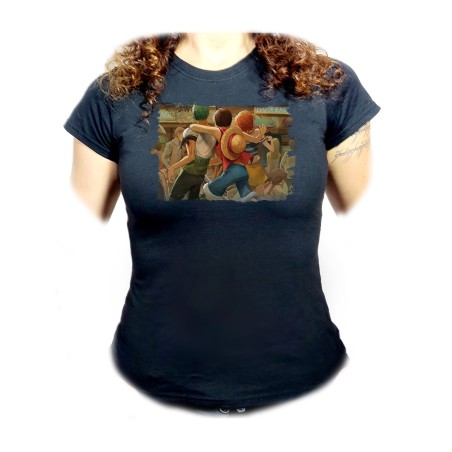 CAMISETA NEGRA MUJER one piece mugiwara east blue piratas zoro nami luffy oferta personalizada