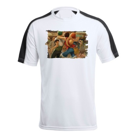 CAMISETA TÉCNICA FRANJA MANGAS NEGRA one piece mugiwara east blue piratas zoro nami luffy personalizada