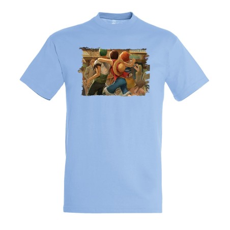 CAMISETA AZUL CIELO one piece mugiwara east blue piratas zoro nami luffy moda verano personalizada