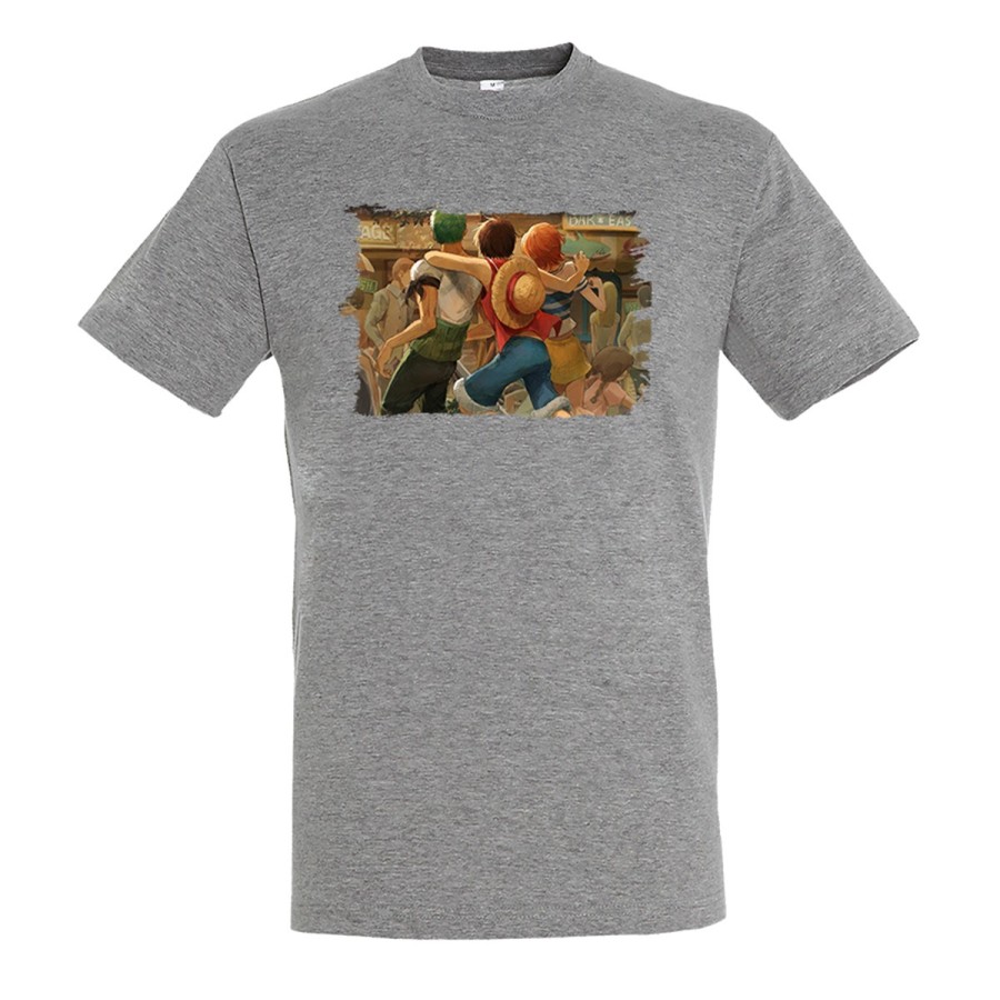 CAMISETA GRIS MEZCLA one piece mugiwara east blue piratas zoro nami luffy moda verano personalizada