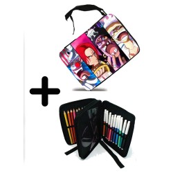 PACK MOCHILA Y ESTUCHE one piece nuevos younkous buggy shanks teach luffy material escolar