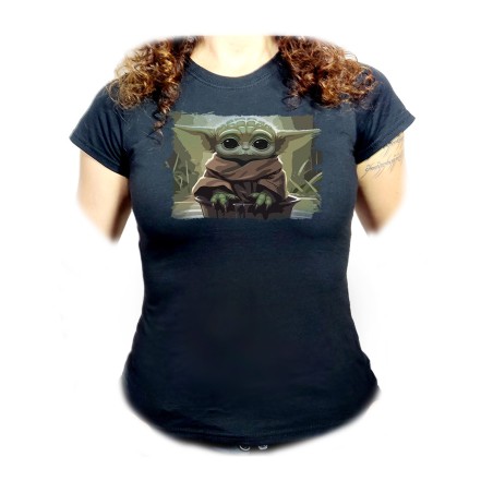 CAMISETA NEGRA MUJER bebe alien maestro serie galaxia planeta oferta personalizada