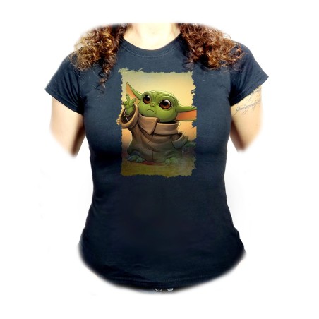 CAMISETA NEGRA MUJER bebe alien maestro serie guerra galaxia universo oferta personalizada