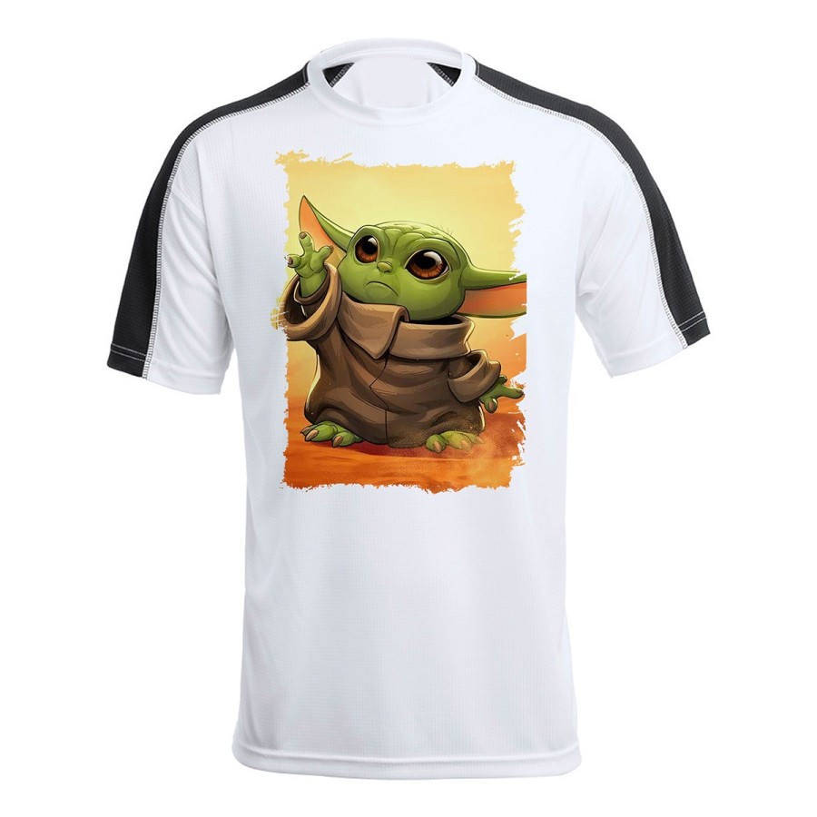 CAMISETA TÉCNICA FRANJA MANGAS NEGRA bebe alien maestro serie guerra galaxia universo personalizada