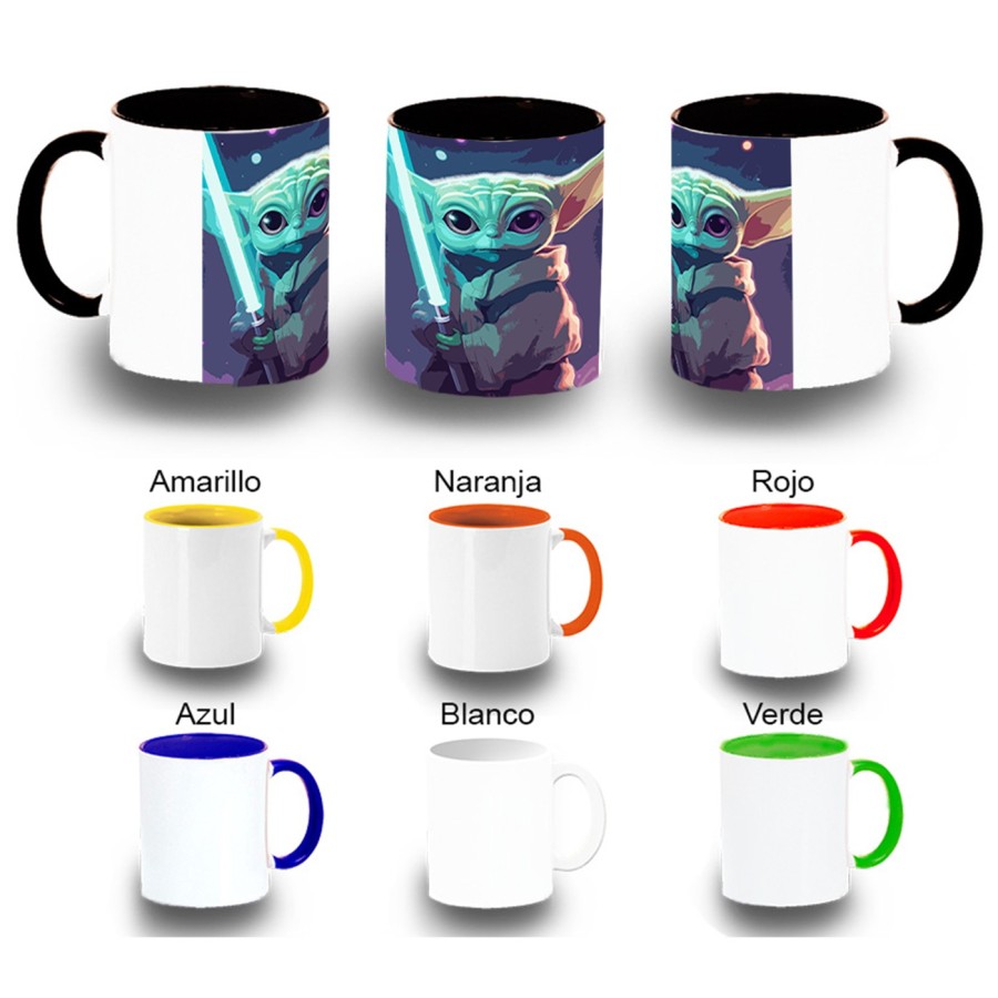 TAZA COLORES bebe alien maestro sable fuerza galaxia aventura color personalizada