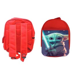 PACK MOCHILA ROJA Y ESTUCHE bebe alien maestro sable fuerza galaxia aventura material escolar