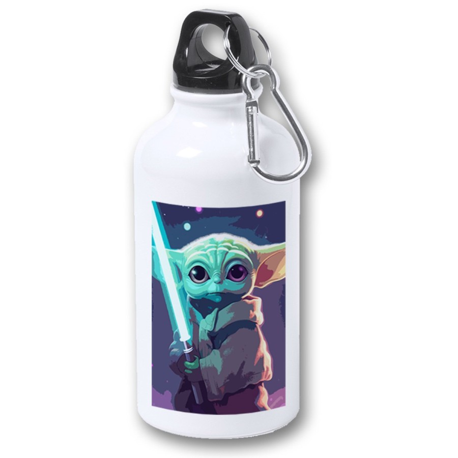 BIDON 400ML METALICO bebe alien maestro sable fuerza galaxia aventura para viaje y deporte