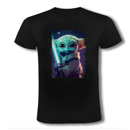 CAMISETA NEGRA bebe alien maestro sable fuerza galaxia aventura moda verano personalizada