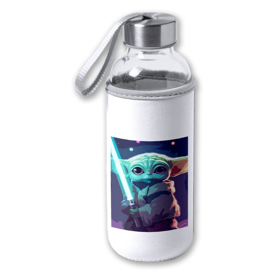 BIDON DE 420 ML CON FUNDA DE NEOPRENO bebe alien maestro sable fuerza galaxia aventura tapon seguridad