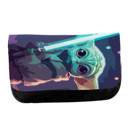 ESTUCHE NECESER DE LONA bebe alien maestro sable fuerza galaxia aventura unisex negro monedero billetera