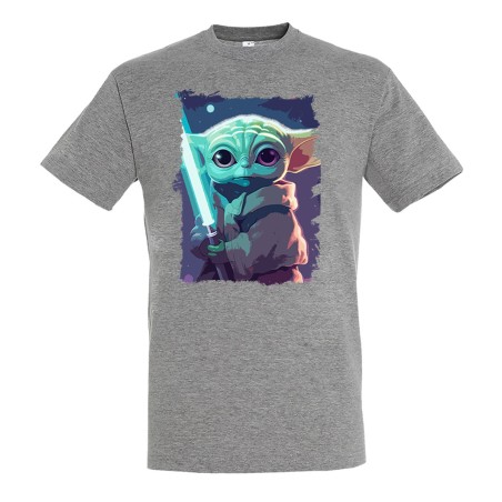 CAMISETA GRIS MEZCLA bebe alien maestro sable fuerza galaxia aventura moda verano personalizada