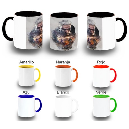 TAZA COLORES cazador recompensas medieval brujo guerrero folclore color personalizada