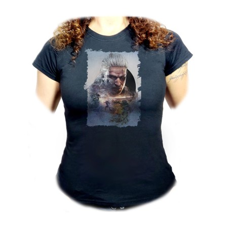 CAMISETA NEGRA MUJER cazador recompensas medieval brujo guerrero folclore oferta personalizada