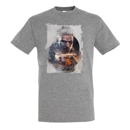 CAMISETA GRIS MEZCLA cazador recompensas medieval brujo guerrero folclore moda verano personalizada