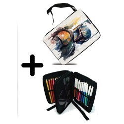 PACK MOCHILA Y ESTUCHE guerrero tirador elite galactico estelar serie heroe material escolar