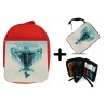 PACK MOCHILA ROJA Y ESTUCHE guerrero cazarecompensas elite el camino del heroe material escolar