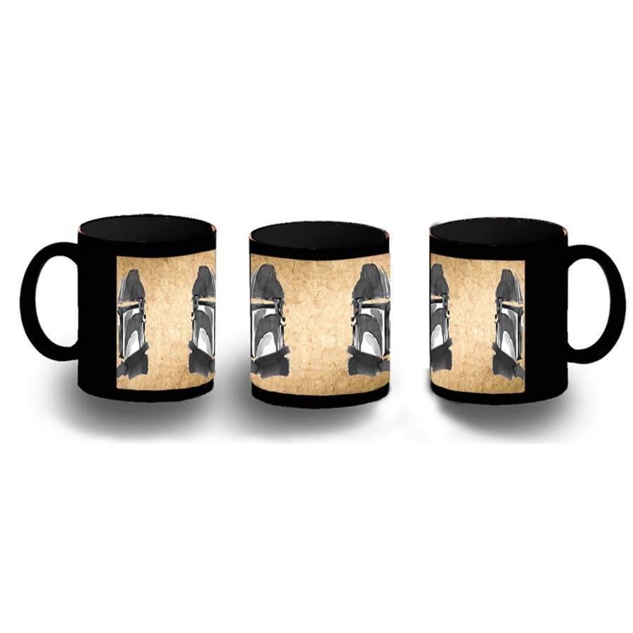 TAZA COMPLETAMENTE NEGRA guerra galaxia cazador mercenario heroe fanart personalizada