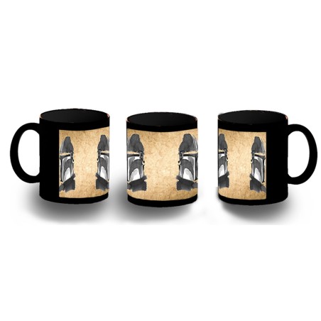 TAZA COMPLETAMENTE NEGRA guerra galaxia cazador mercenario heroe fanart personalizada