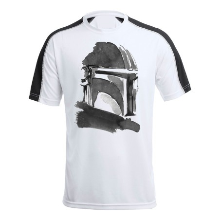 CAMISETA TÉCNICA FRANJA MANGAS NEGRA guerra galaxia cazador mercenario heroe fanart personalizada