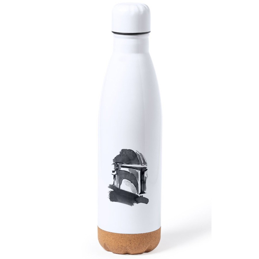 BIDON 750 ML ACERO INOXIDABLE ADORNO DE CORCHO guerra galaxia cazador mercenario heroe fanart tapon botella