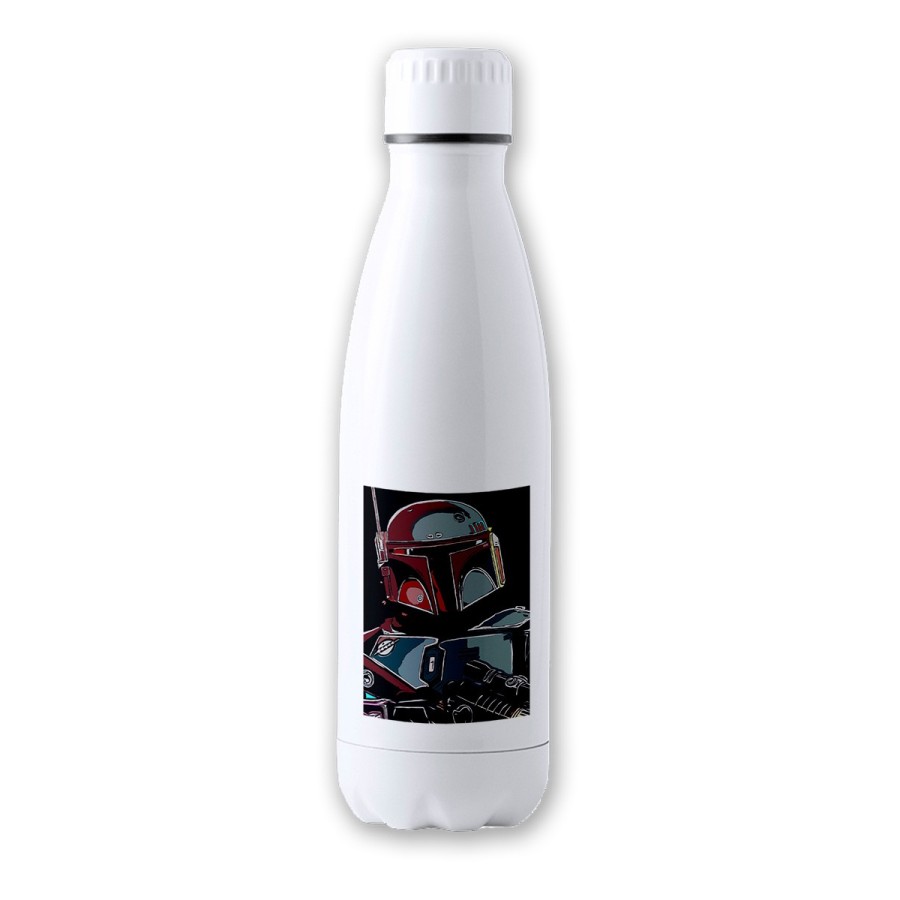 BIDON 700 ML ACERO INOXIDABLE cazador de recompensas elite heroe galaxia guerra tapon seguridad botella