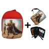 PACK MOCHILA ROJA Y ESTUCHE mercenario de elite heroe de la galaxia guerra material escolar