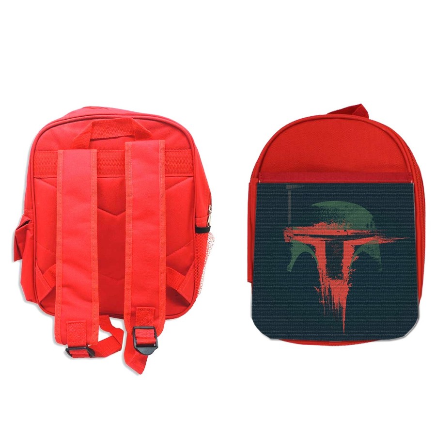 PACK MOCHILA ROJA Y ESTUCHE cazador recompensas heroe guerra galaxia casco material escolar