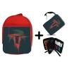 PACK MOCHILA ROJA Y ESTUCHE cazador recompensas heroe guerra galaxia casco material escolar