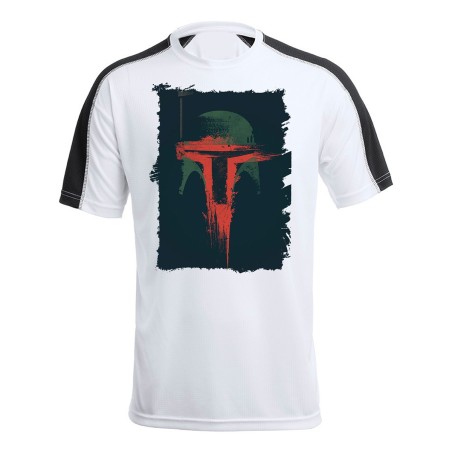 CAMISETA TÉCNICA FRANJA MANGAS NEGRA cazador recompensas heroe guerra galaxia casco personalizada