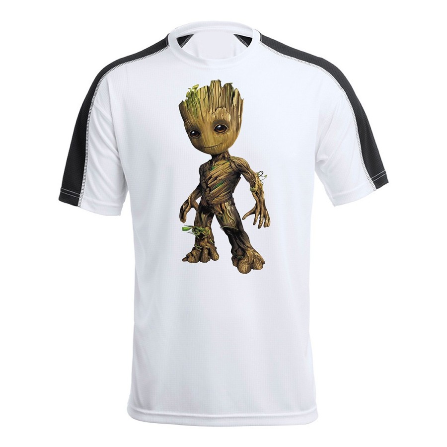 CAMISETA TÉCNICA FRANJA MANGAS NEGRA hombre hombrecillo arbol semilla superheroe heroe personalizada